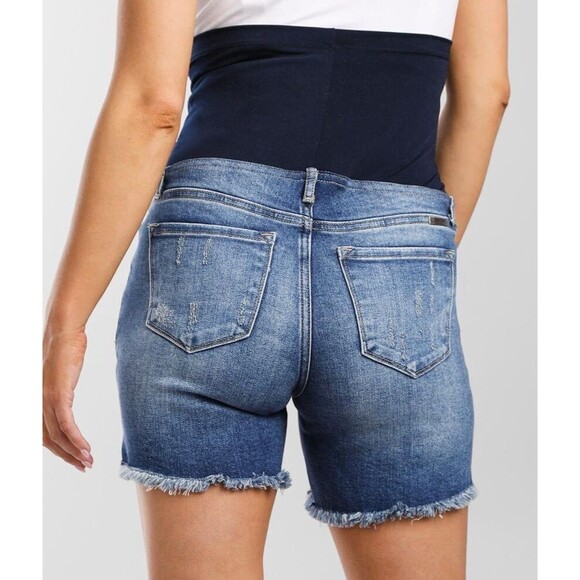 Kancan Maternity Stretch Shorts Blue Denim Distressed Full Belly Panel Sz 7/27 - Picture 4 of 14